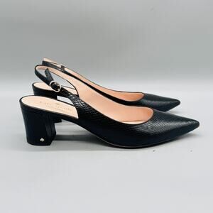 Kate Spade Shoes Womens 8.5 Black Leather Slingback Block Heel Pumps Pointed Toe